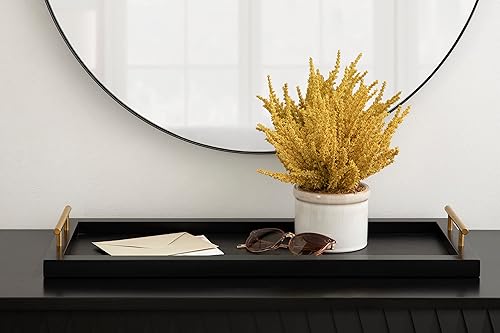 Miniatura 4 de Kate and Laurel Halsey - Bandeja rectangular de madera decorativa con asas de metal pulido 17 x 13 pulgadas negro y dorado bandeja rectangular