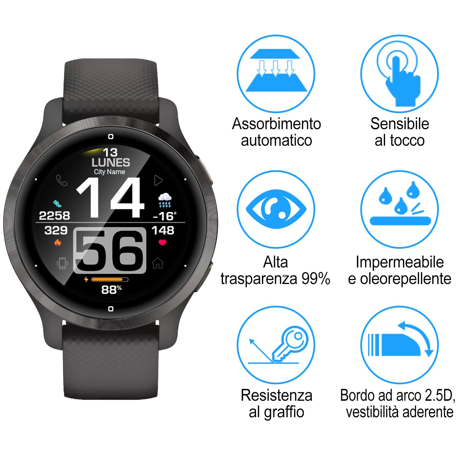 4 Pellicole Vetro Temperato Per Garmin Venu 2 - Durezza 9H, Anti-graffi, Facile Installazione, Senza Bolle - Foto 5