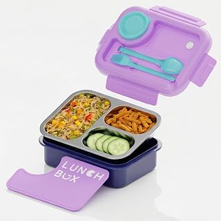 MEDALLIX 3 Compartment Lunch Box Stainless Steel, Leakproof Airtight Tiffin for Adults & Kids, Ideal for School, Office, C... Price In India