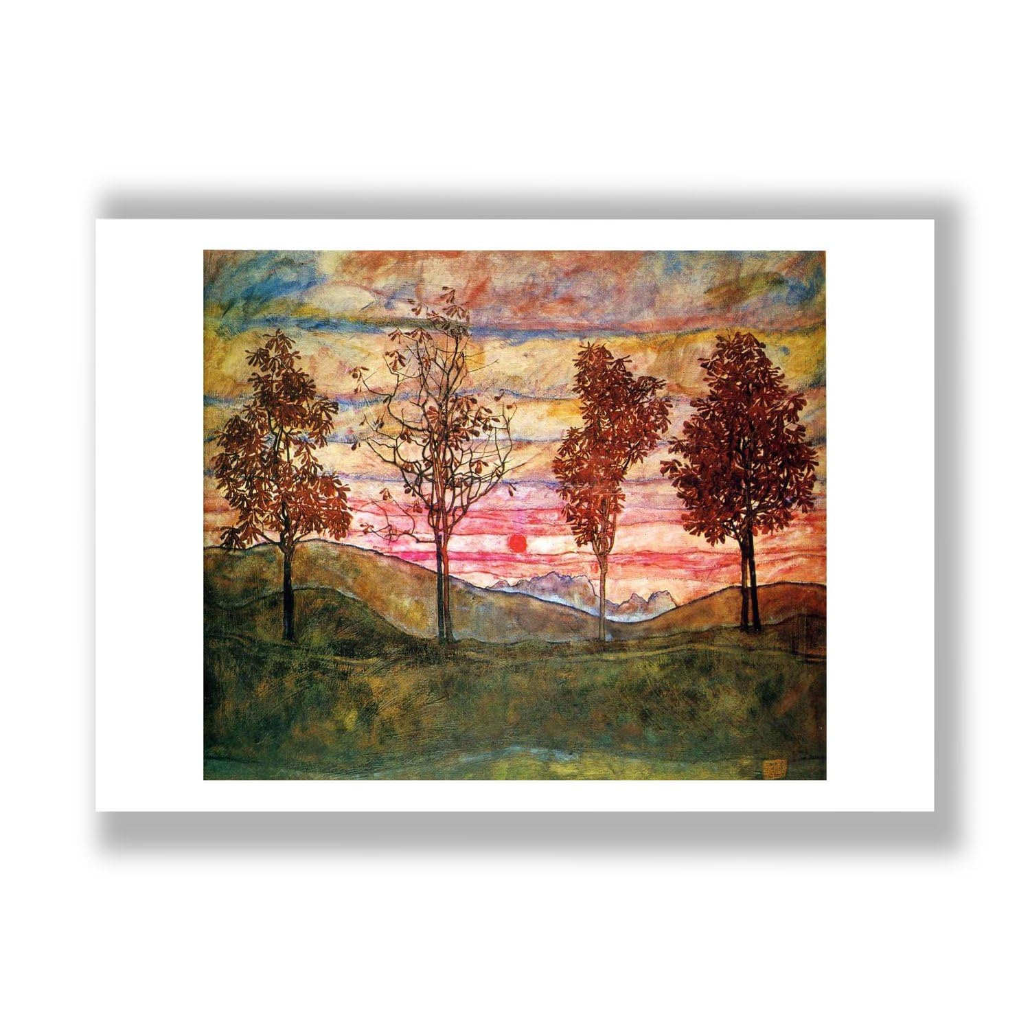 Egon Schiele Four Trees 1917 impression mate sans reflet pour mur lumineux