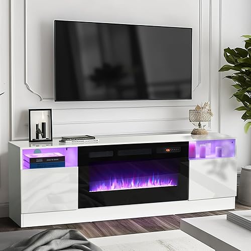 Miniatura 9 de oneinmil Soporte de TV para chimenea con chimenea eléctrica de 36", centro de entretenimiento con luz LED, gabinete de almacenamiento moderno con