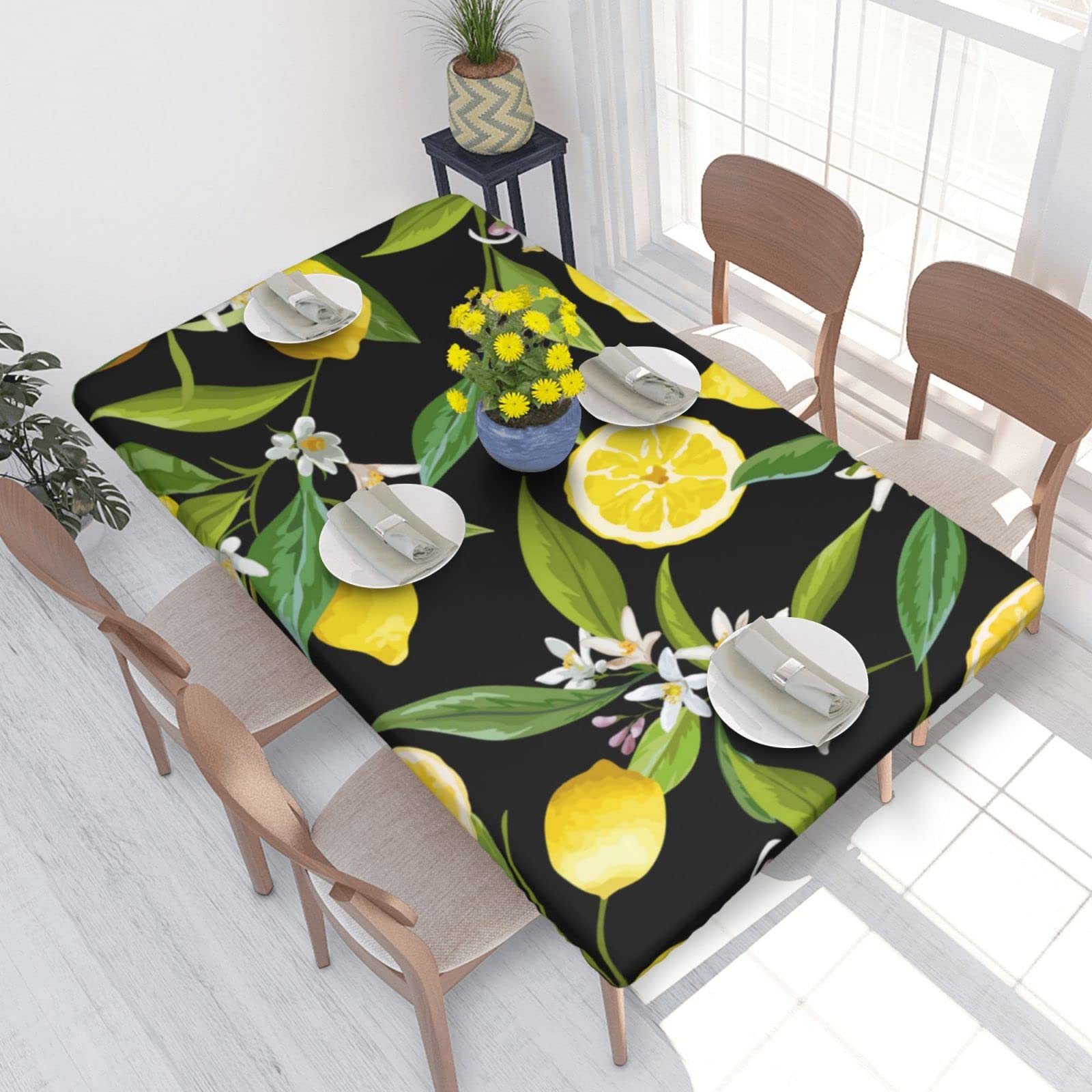 BNVSADC Yellow Lemon Printed 4FT Tablecloth 122x76 CM Polyester Kitchen Water Resistant Table Cloth Dining Table Decoration Table Covers