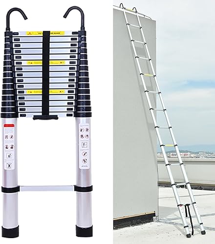 Miniatura 16 de Escalera telescópica de acero inoxidable de 8.5 pies, escalera telescópica de extensión resistente, portátil, plegable, resistente y sólida