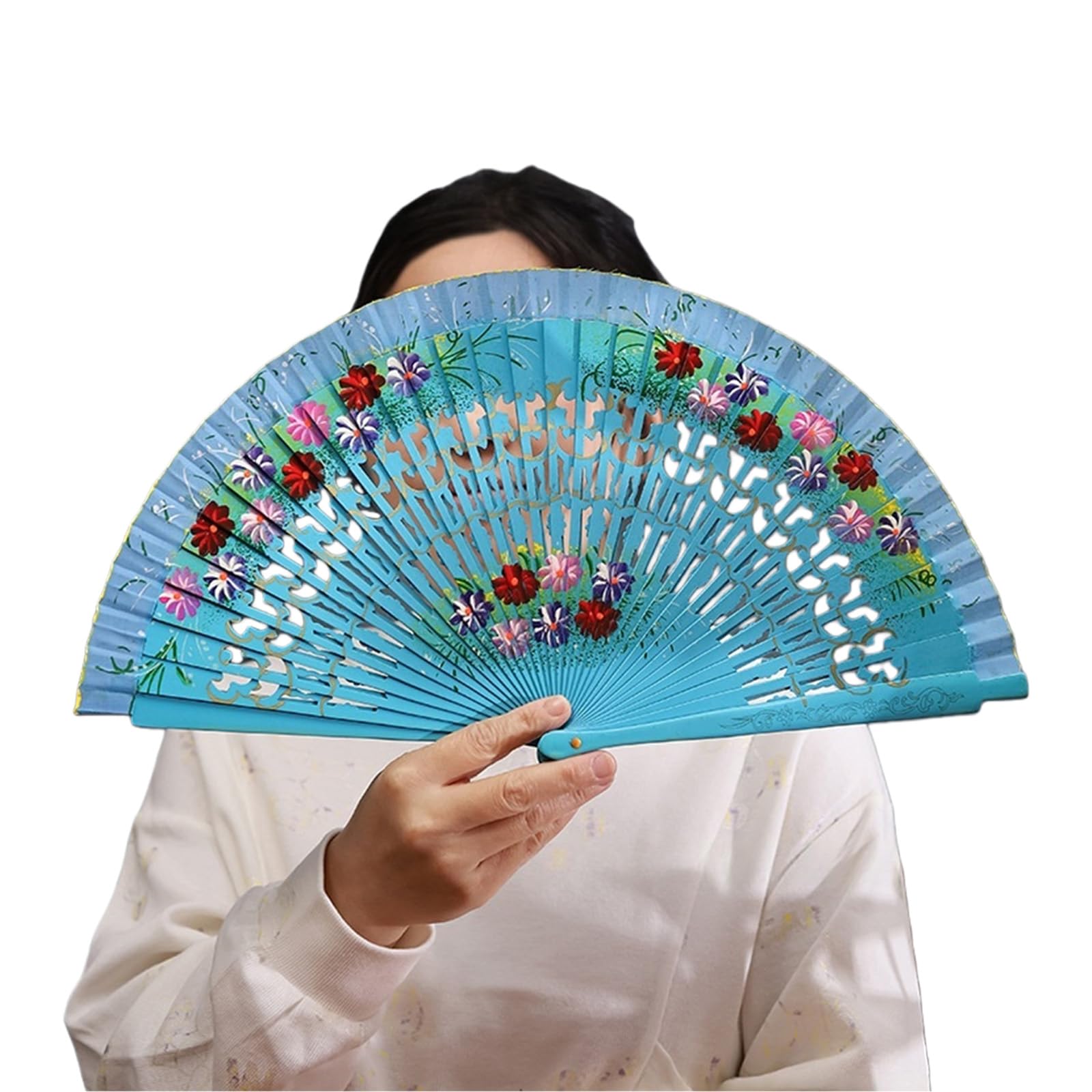 GTYLF Wood Folding Fan Intricate Hand Paint Pattern Vintaged Home Decoration Dance Hand Fan Chinese Folding