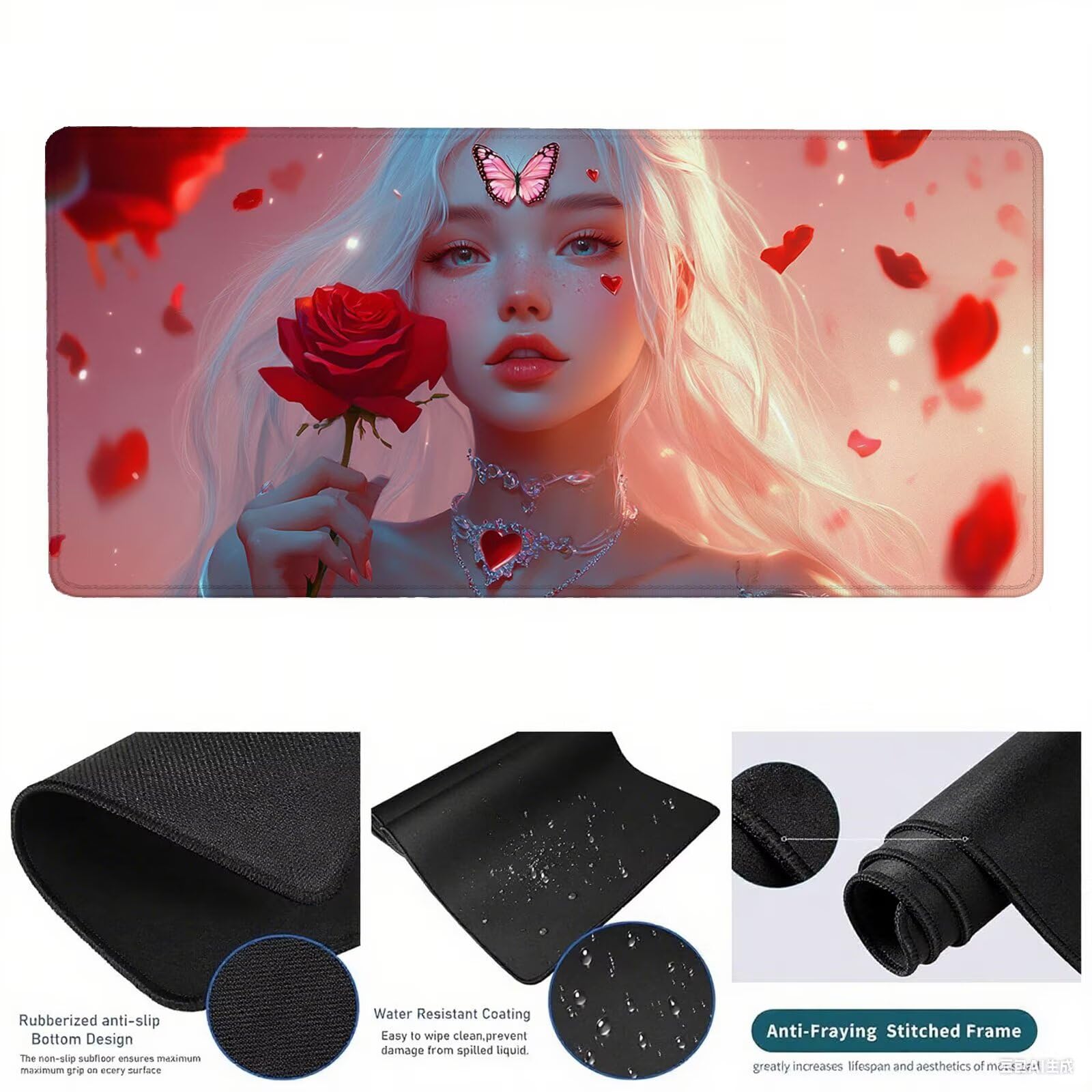 Tappetino Mouse Gaming XXL 1200x600x3mm,Tappetino Mouse Rosa Design con Bordi Cuciti,Ragazza Mouse Pad Gaming Accessori per Migliora Precisione e Velocità,Extended Keyboard Pad per Scrivania,o-1997