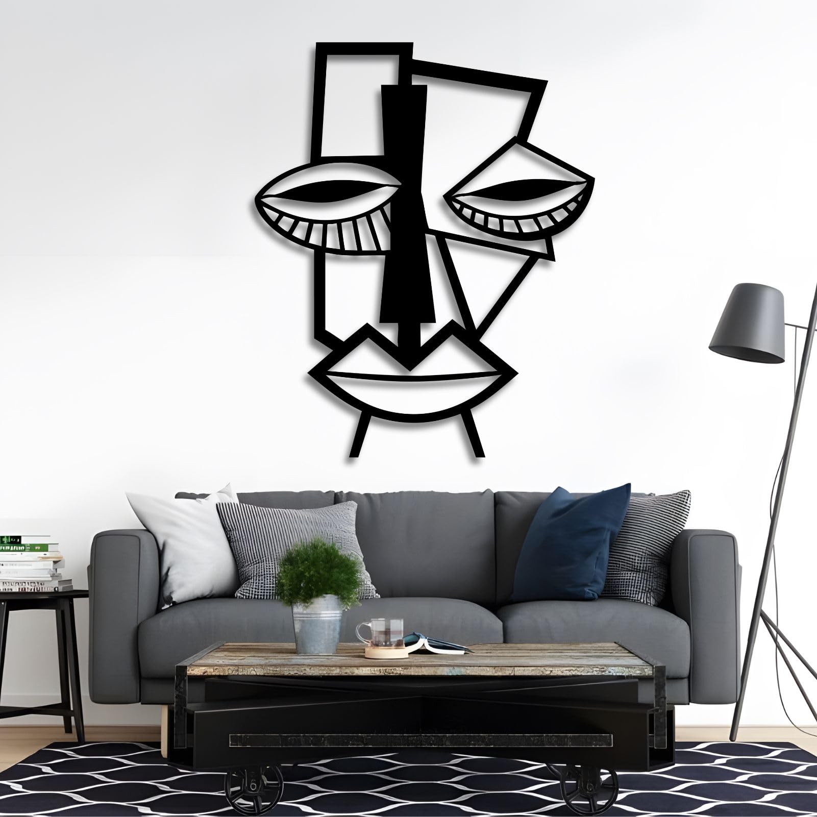Metalowa dekoracja ścienna Wisząca rzeźba przedstawiająca twarz Picassa do salonu sypialni lub łazienki Kolor złoty 70 x 57 cm (28 x 23 cale)
