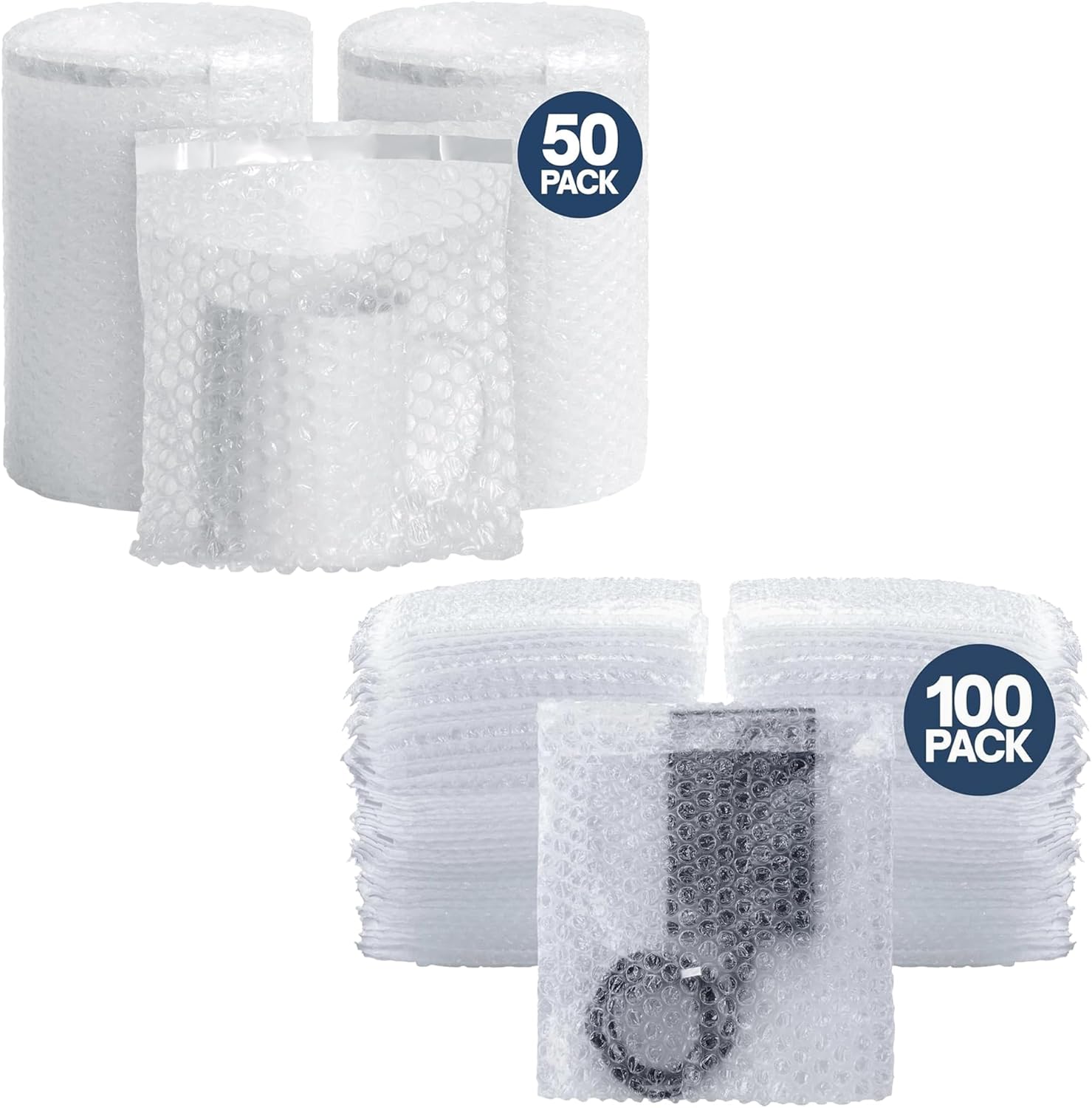 ALTERNIUM Self Seal Bubble Pouches Bundle 150pcs - Medium Sizes (7.5"x8"/ 50pcs & 7.5"x7.5"/100pcs) Bubble Bags for Packing, Packaging Filler for Moving & Shipping Supplies for Small Business