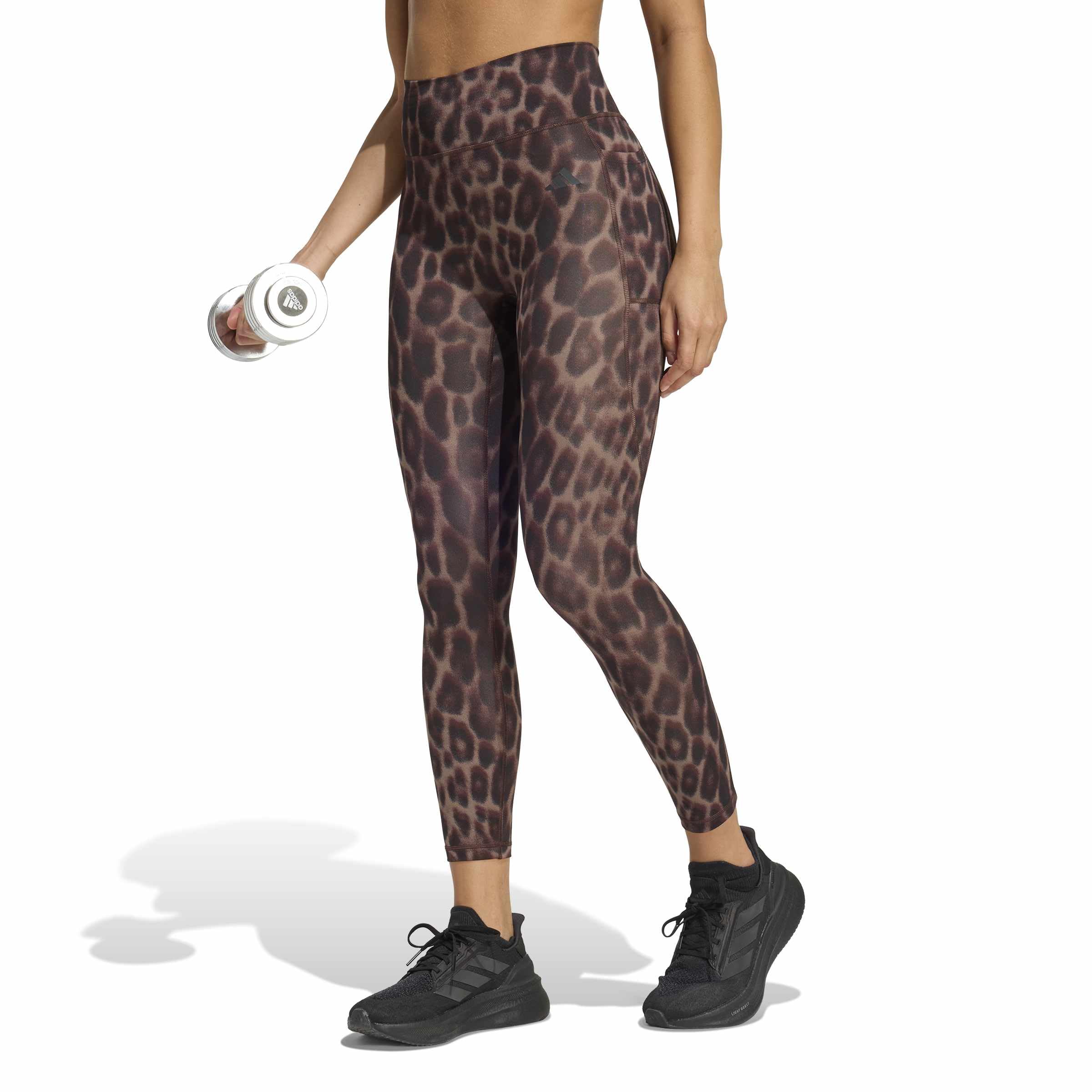 Adidas Women's Earth Strata/Black Optime Essentials Workout Leopard 7/8 Leggings, M