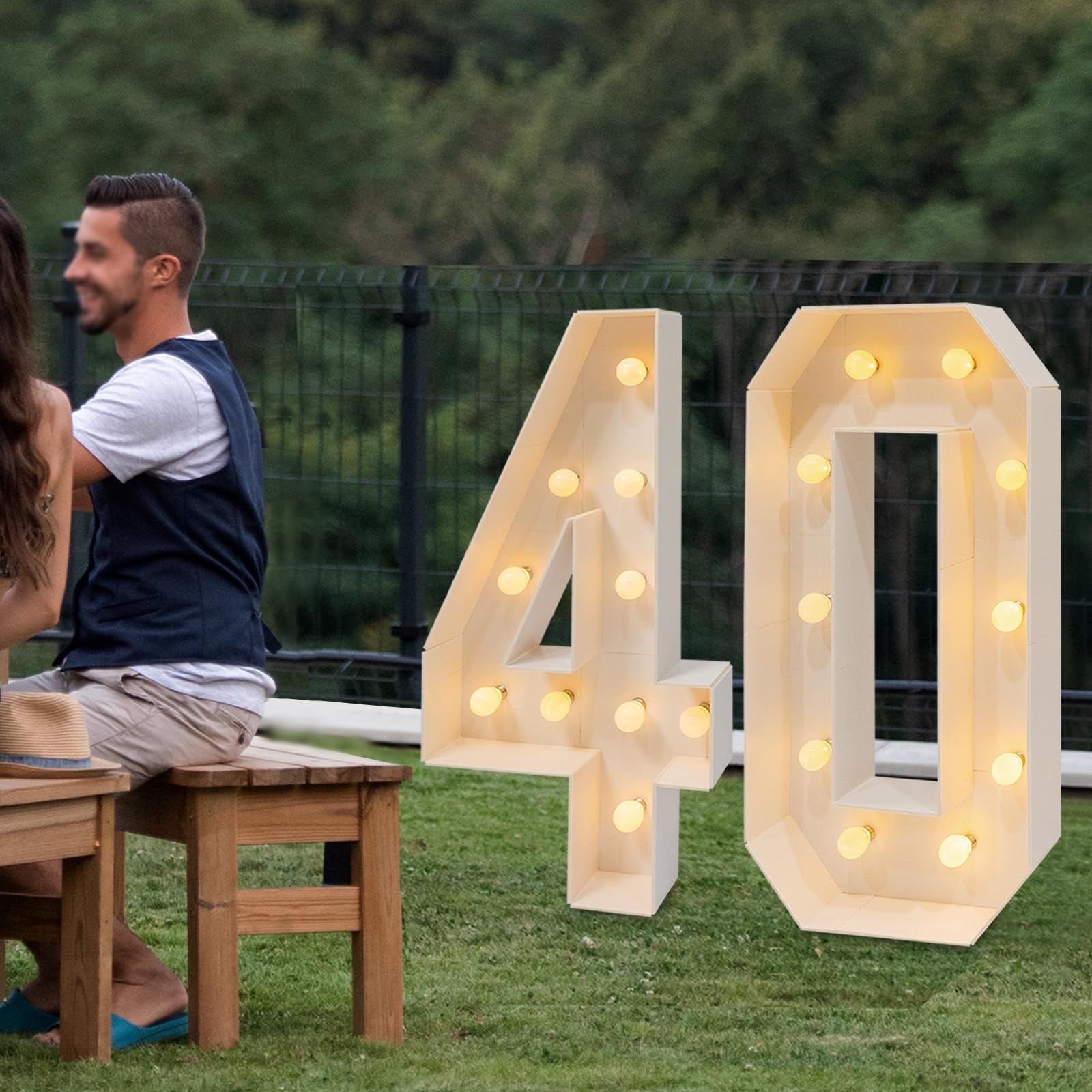 1 par de luces LED con números de 100 cm, números iluminados 30, 40, 50, 60, luces decorativas, luces de carpa, decoración LED para cumpleaños, fiestas, bodas y vacaciones, casa o bar (40)