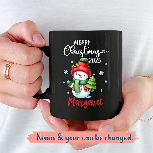 Miniatura 2 de Taza personalizada de Feliz Navidad 2023, taza de cerámica personalizada de muñeco de nieve con nombre, regalo de taza de Navidad para hombres y