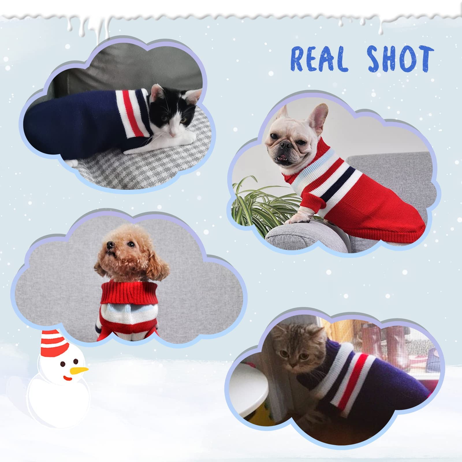 Rypet 2 paquetes de suéter de gato a rayas – suéter de punto cálido cuello alto gato ropa de invierno para gatitos y perros pequeños XS