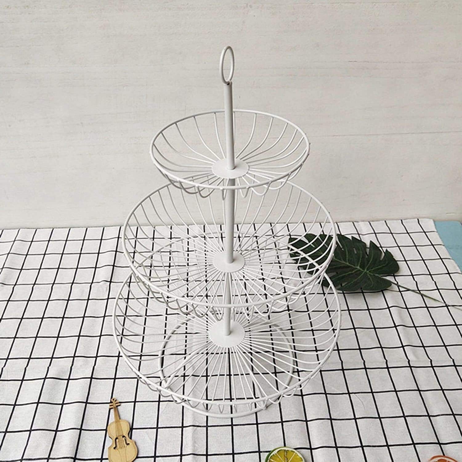 Cesta de frutas de metal con tres alturas: organizador de hierro fundido blanco