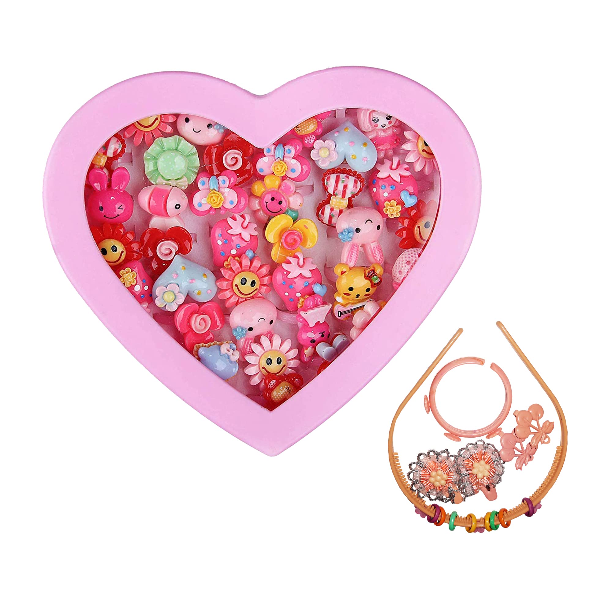 Plastic Pink Cartoon Pretend Play Toy Fancy 36 Finger Ring for Girls Kids
