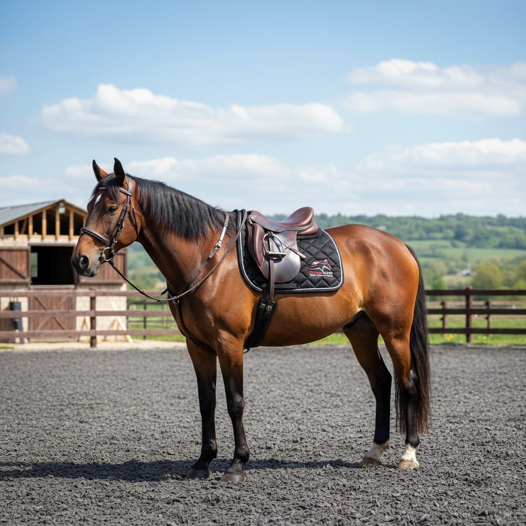 Equine Care English Saddle Pad for Horses - All Purpose Quilted Shock Absorbing Padded Saddle Pad with Breathable Honeycomb Airflow, Non Slip Contoured Wither Relief (Black, Full)