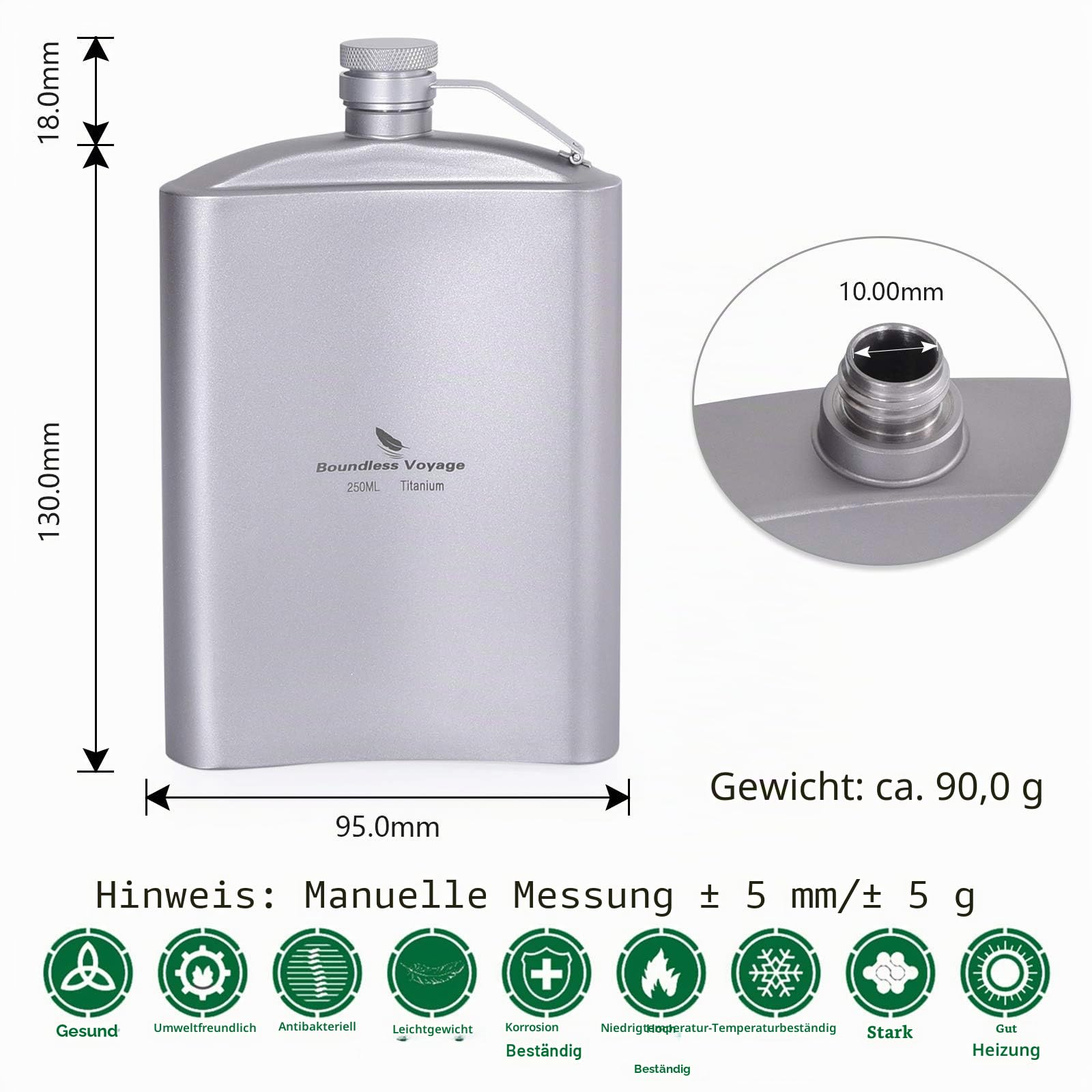 Boundless Voyage Titan Flachmann mit Trichter Camping Wandern Klettern Tasche Alkohol Whisky Glaskolben Flagon Wein Tasse Becher Topf