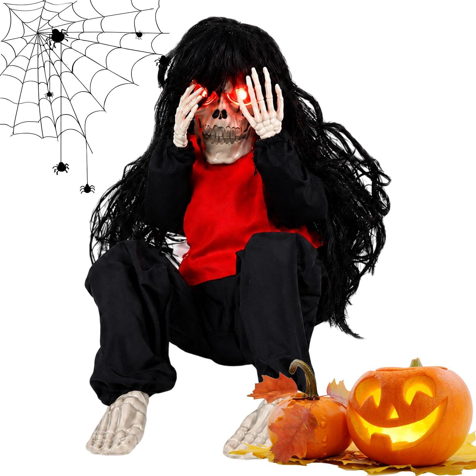 Decorazione Scheletro Halloween Pianto Attivato Dal Suono Con Occhi | Decorazioni Gotiche Da Casa E Favori Per Feste Per Cimitero, Cortile, Bar, Casa, Soggiorno, Ingresso E Party Festivi