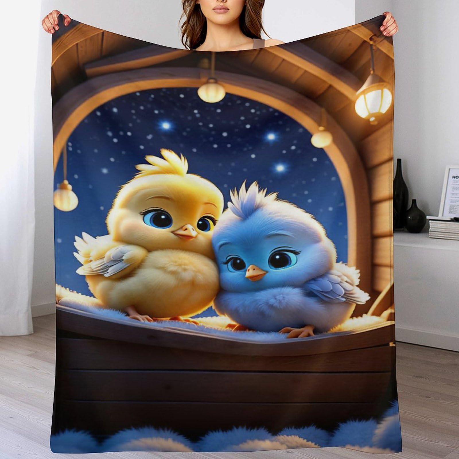 Couverture oiseau mignon, plaid chaud et confortable pour fauteuil de salon