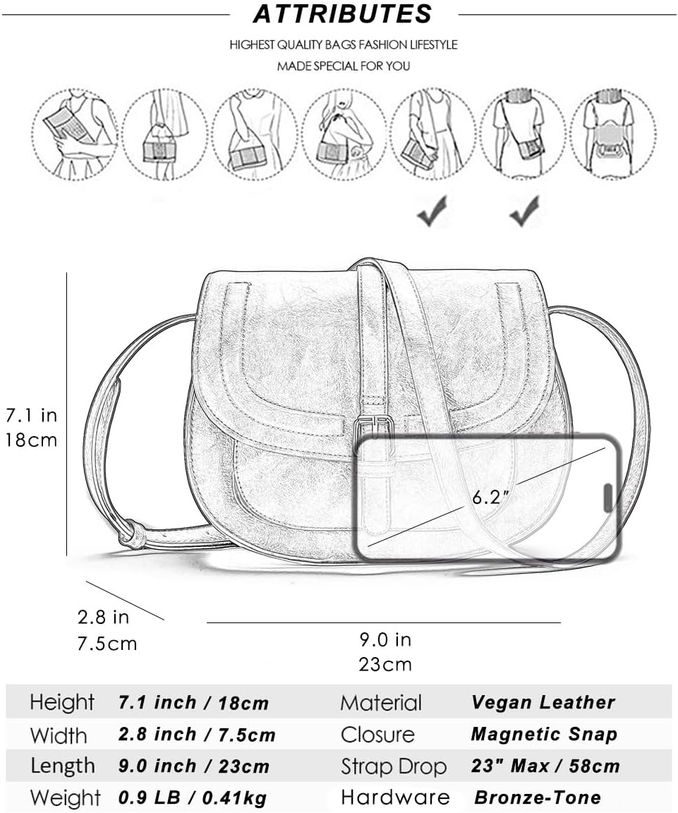 AFKOMST Crossbody Bags for Women,Small Saddle Purse and Boho Cross Body Handbags,Vegan Leather - Image 6