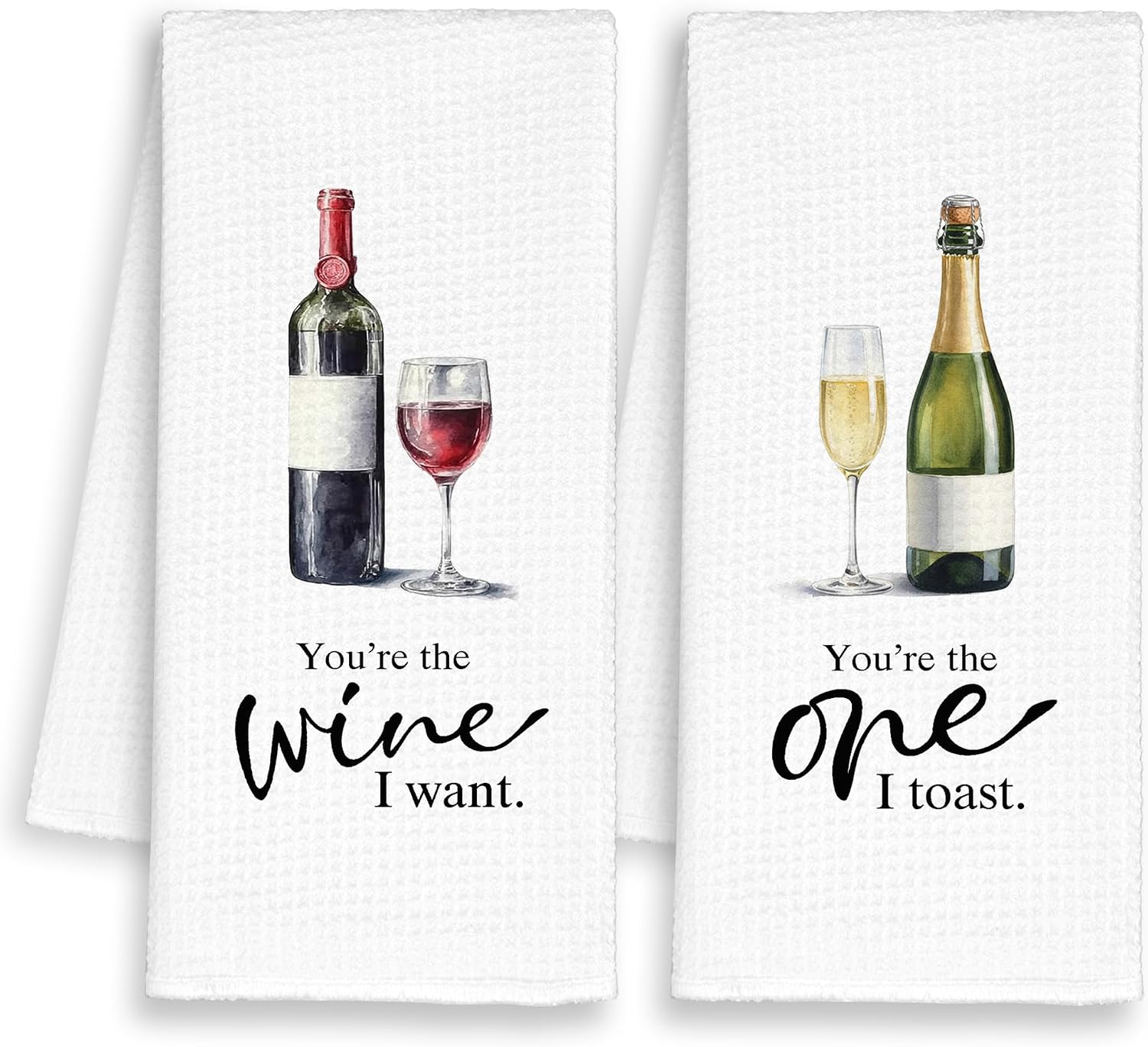 Couple Valentines Wine Champagne Kitchen Towels Set of 2, You're The Wine I Want Toast Hand Bar Towels Decor Gifts for Wedding Wife, Romantic Dish Towel, Funny Tea Towel for Bathroom 16x24in