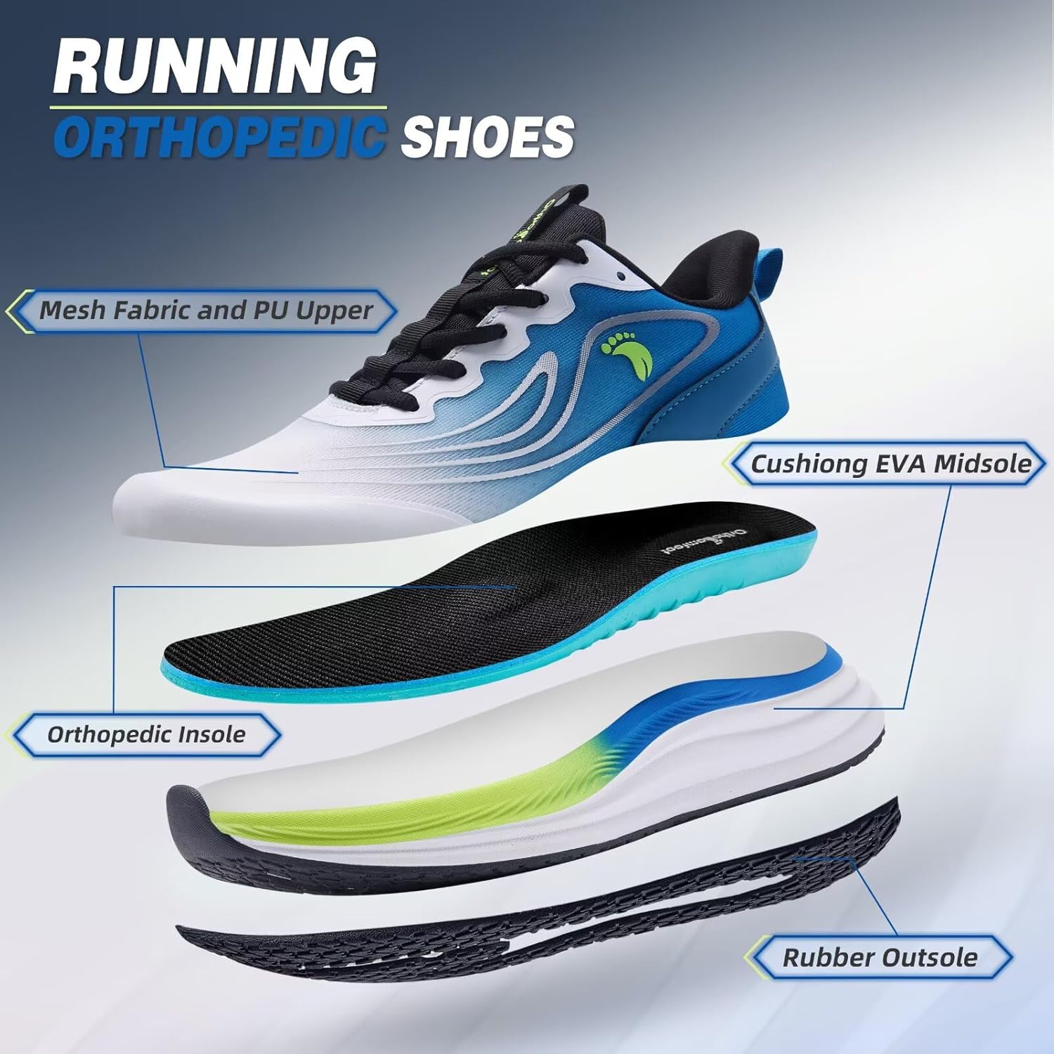 Men's Orthopedic Road Running Sneakers: Comfortable Casual Arch Supports Plantar Fasciitis Orthotic Sports Athletic Shoes, Flat Feet High Arch Tennis Work Walking Shoes for Foot Heel and Pain Relief - Image 7