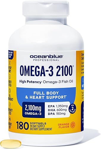 Miniatura 12 de Oceanblue Mini cápsulas blandas de aceite de pescado profesional Omega-3 de 2100 mg – Triple fuerza, alta potencia EPA, DHA y DPA – Burpless