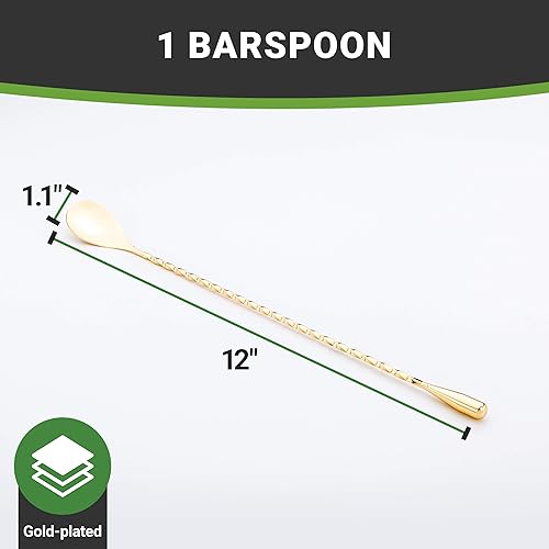 Miniatura 12 de Restaurantware Bar Lux - Cuchara de barra de 12 pulgadas, 1 cuchara agitadora de cóctel con mango de sacacorchos  Cuchara de mezcla de cóctel de