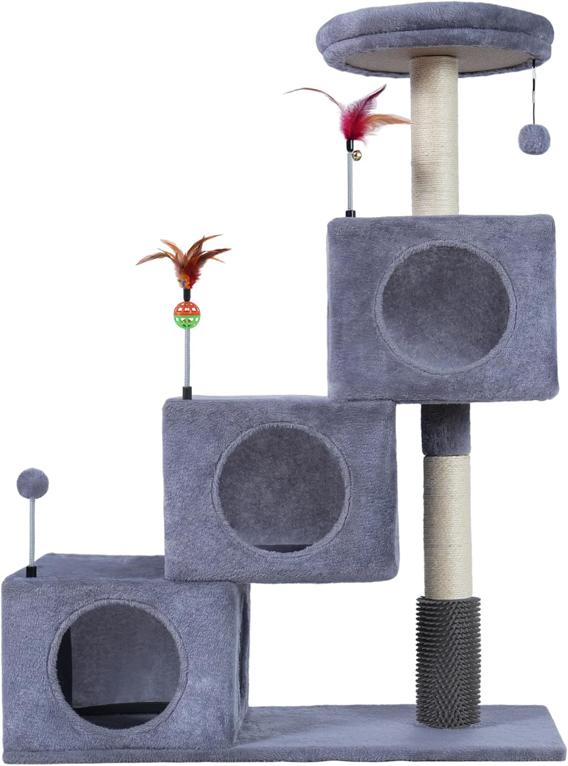 ROYPET Cat Trees with Three Cat Houses Condos with Scratch Posts and Cat Toys,Grey