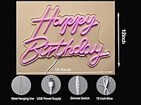 Vista 4 de Letrero LED de neón de feliz cumpleaños, luz nocturna, decoración de fiesta de cumpleaños, funciona con USB, color rosa, funciona con USB