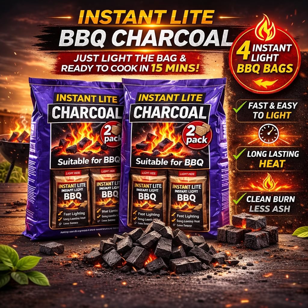 4 x 1.25kg Bags (5kg) Premium Instant Light BBQ Charcoal, Bags of Instant Barbecue Lumpwood Charcoal (2x Twin Packs) — view 4