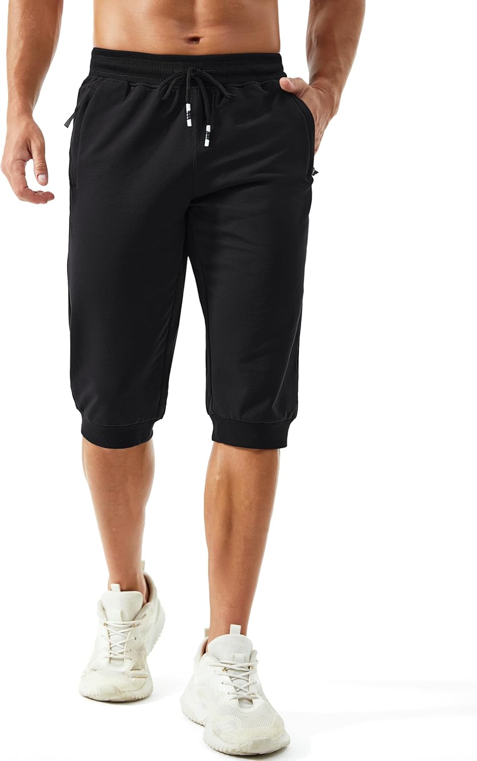 MAGCOMSEN Men's 3/4 Capri Joggers Running Athletic Gym Workout Long Shorts Cotton Below Knee Pants with Zipper Pockets - Image 2