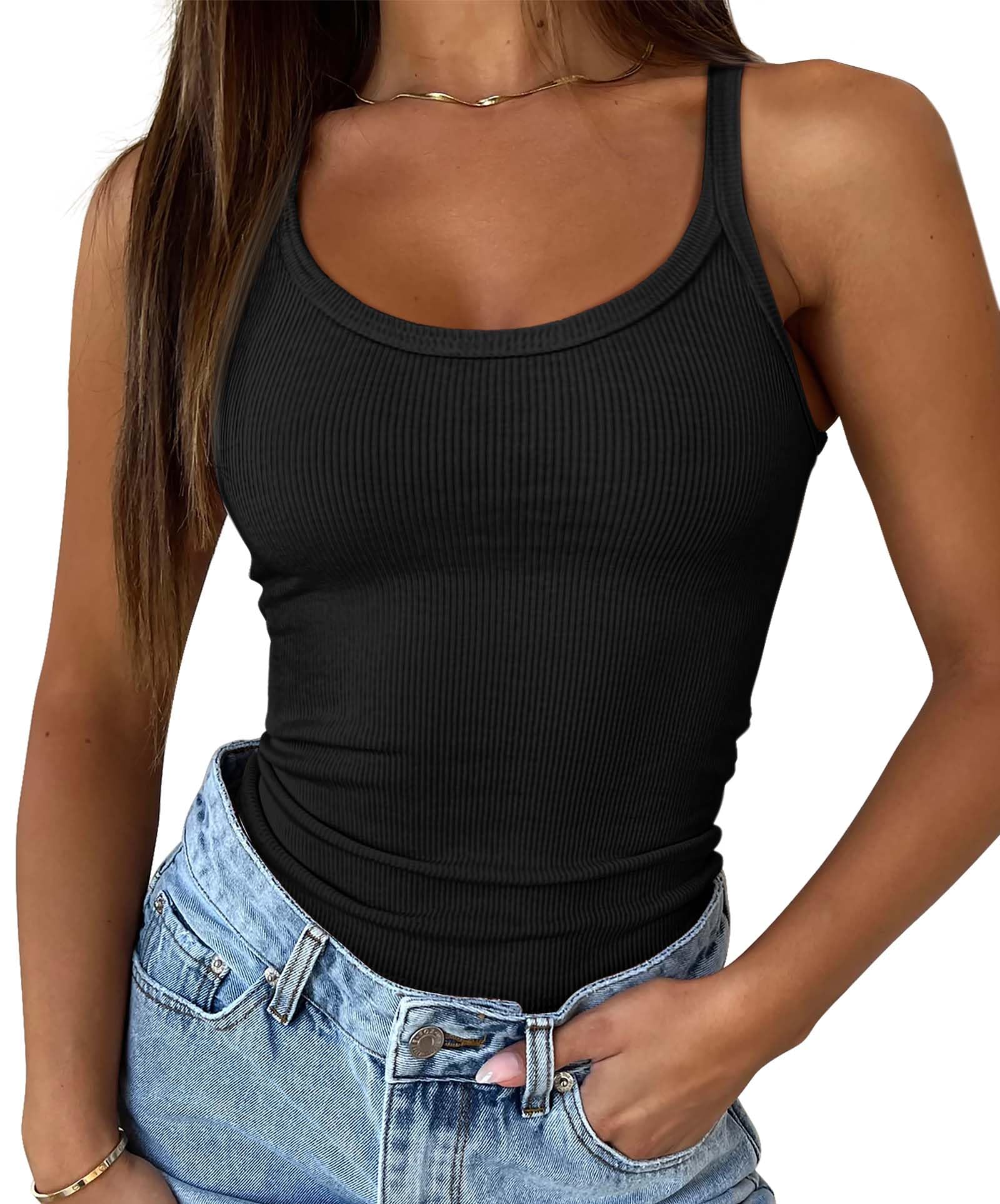 ATHMILEWomen Tank Top Sleeveless Scoop Neck Form Fitting Ribbed Knit Basic Cami Shirts