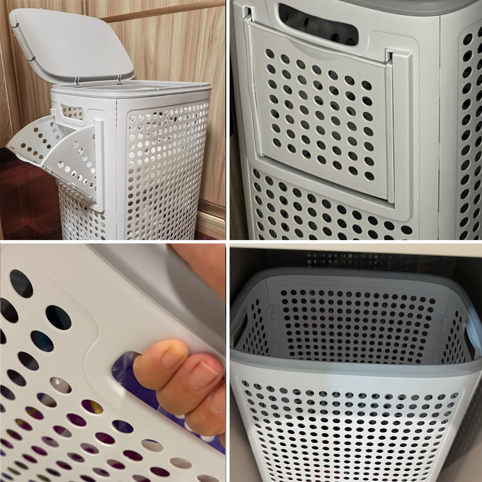 Cesto portabiancheria con coperchio e ruote, design portatile per un facile movimento, stile traforato con manico, ideale per camera da letto, bagno e dormitorio