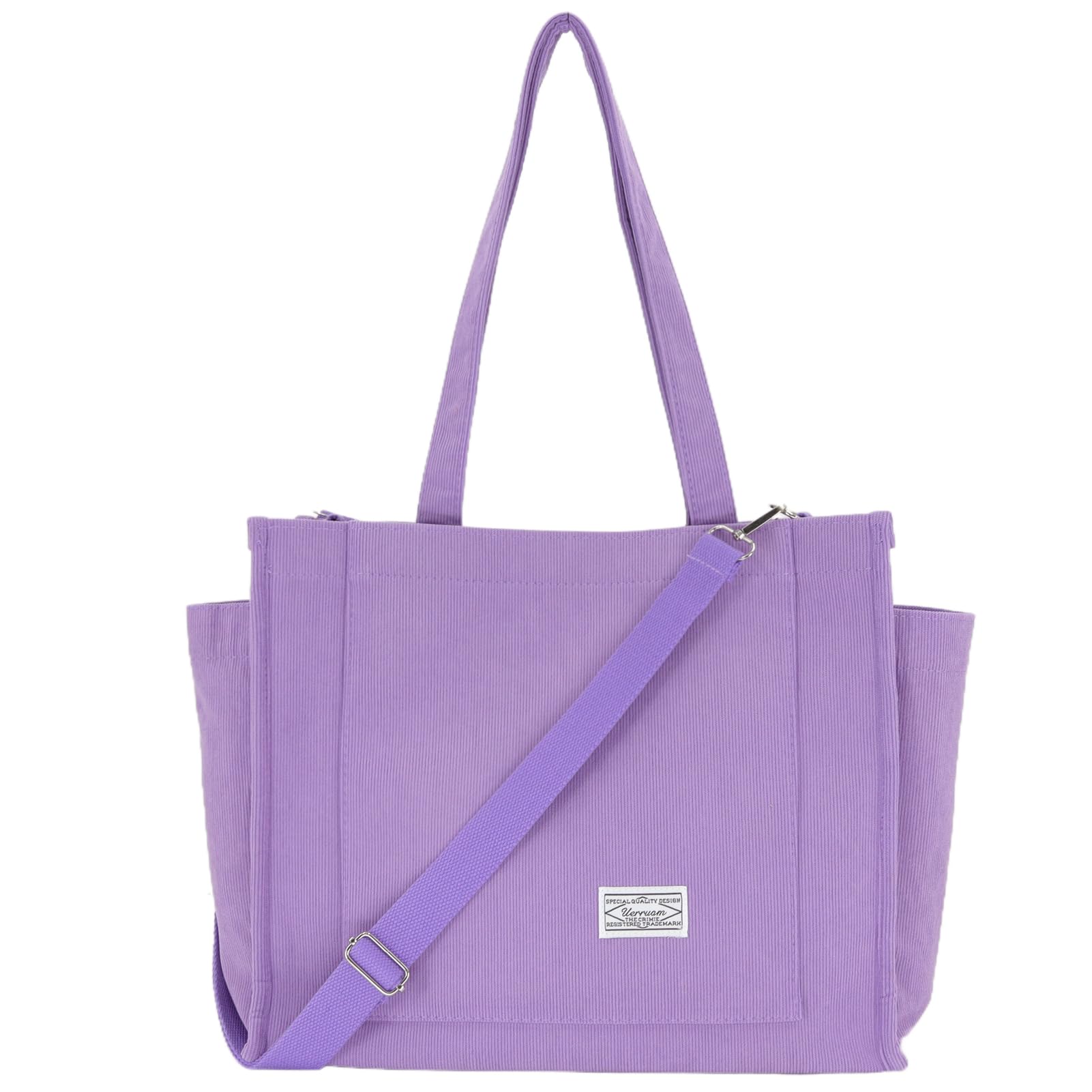 UERRUAM Corduroy Tote Bag for Women Work Tote with Pocket Teacher Nurse Large Crossbody Shoulder Bag for College