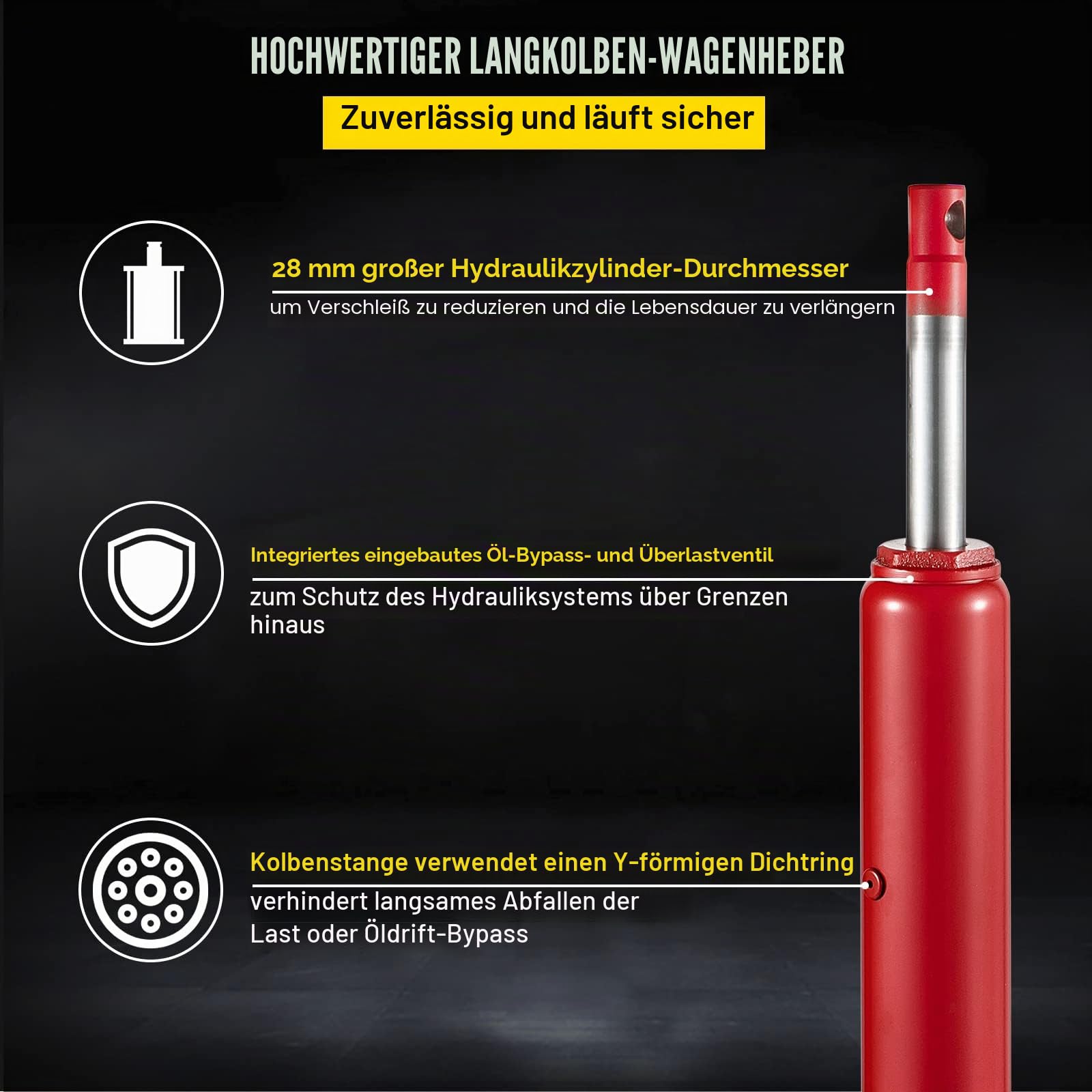 VEVOR Hydraulischer Langer Rammenheber, 8 Tonnen/17363 lbs Kapazität, mit Einzelkolbenpumpe und Gabelkopfsockel, manueller Hubarbeitsbühnenheber mit Griff, für Garagen-/Ladenkräne, Motorhubwerk, rot