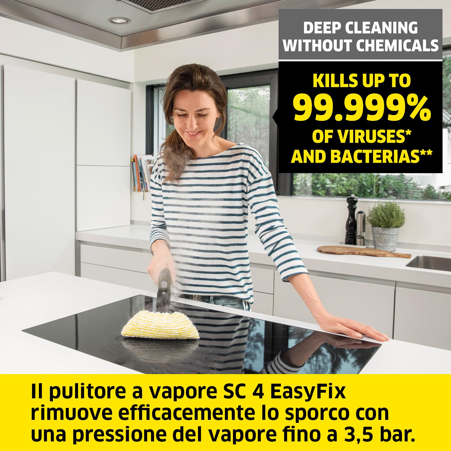 KÄRCHER Pulitore a Vapore SC 4 EasyFix, Pronto in 4 min. 2000 W, Serbatoio estraibile 1,3 litri, Area 100m², Include Kit pavimenti, Bocchetta Manuale e Panno, Spazzola, Bocchetta fessure