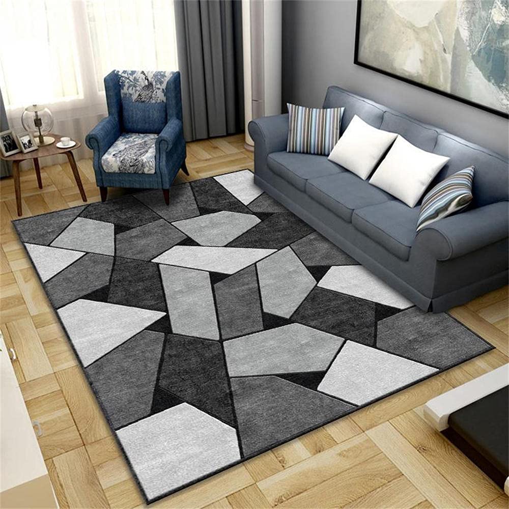 Tapis de sol moderne gris 160x230cm avec motif géométrique stéréo 3D