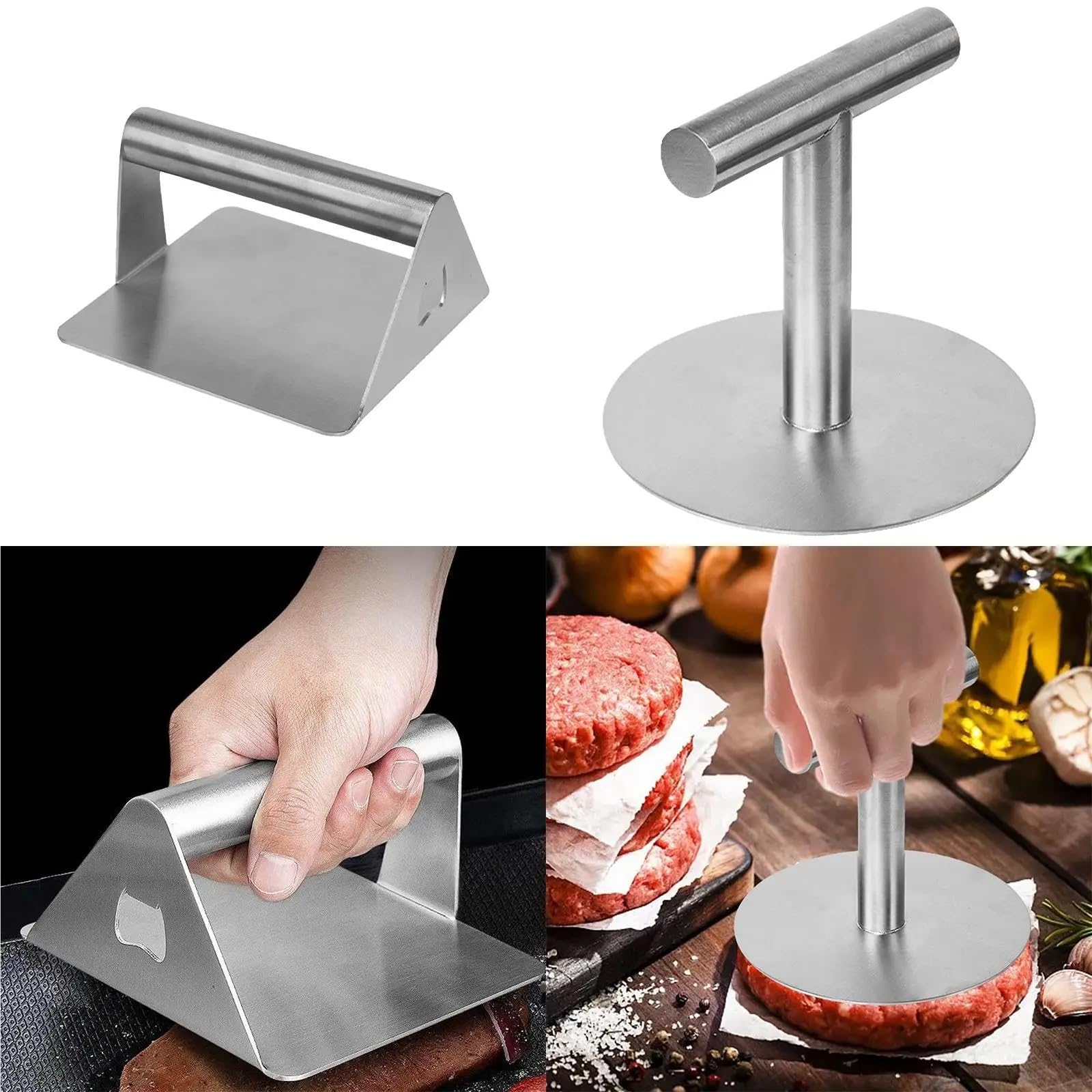 Hamburger-Patty-Maker, Edelstahl-Burgerpresse, rostfrei, Nicht klebrig, Steak, Smasher, Grillfleisch, Gemüseutensilien(Square)