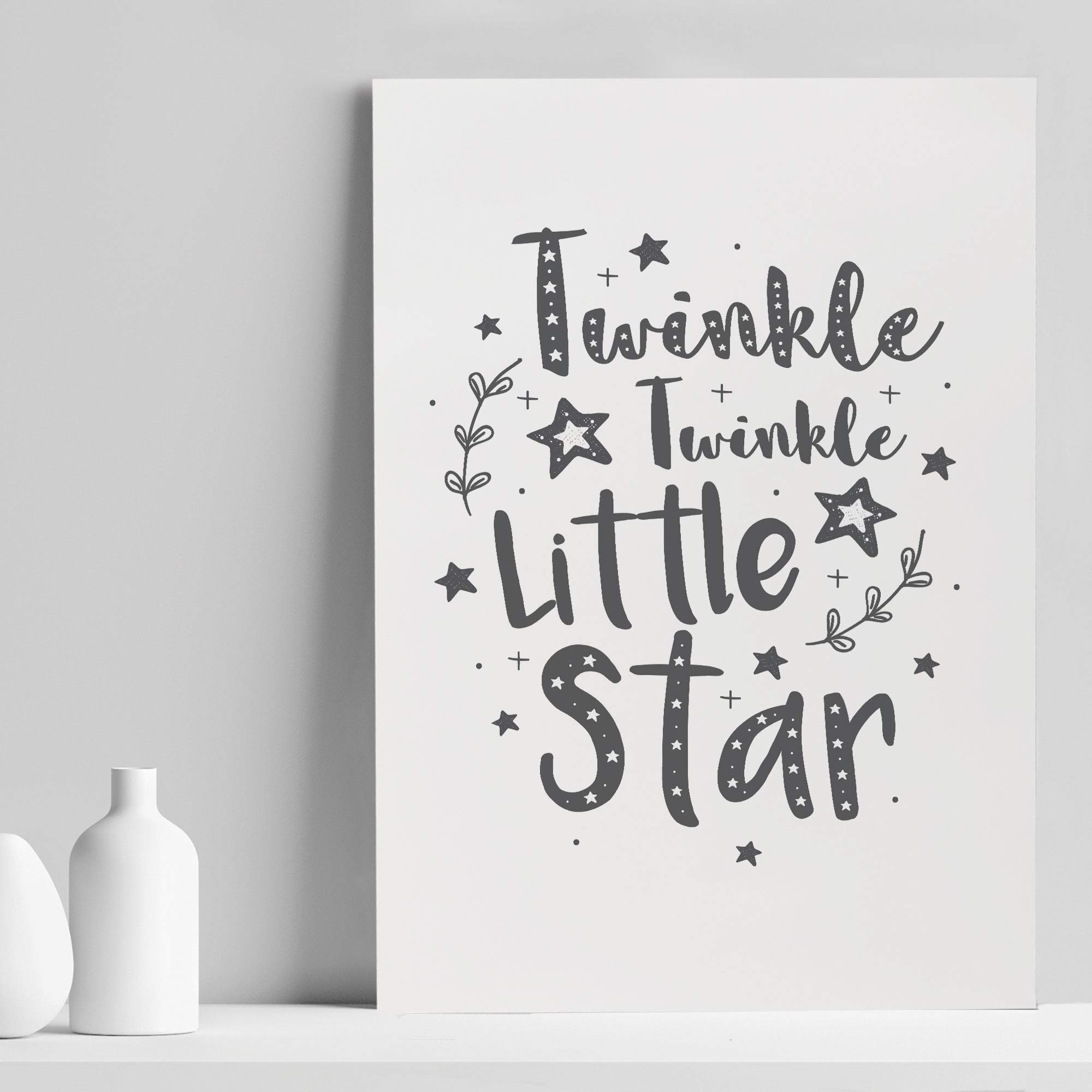 RED OCEAN Cute Boys Bedroom Print Boys Bedroom Wall Art Decor Grey Nursery Print Baby Gift Keepsake (A4 Print Only - Twinkle Twinkle White Grey)
