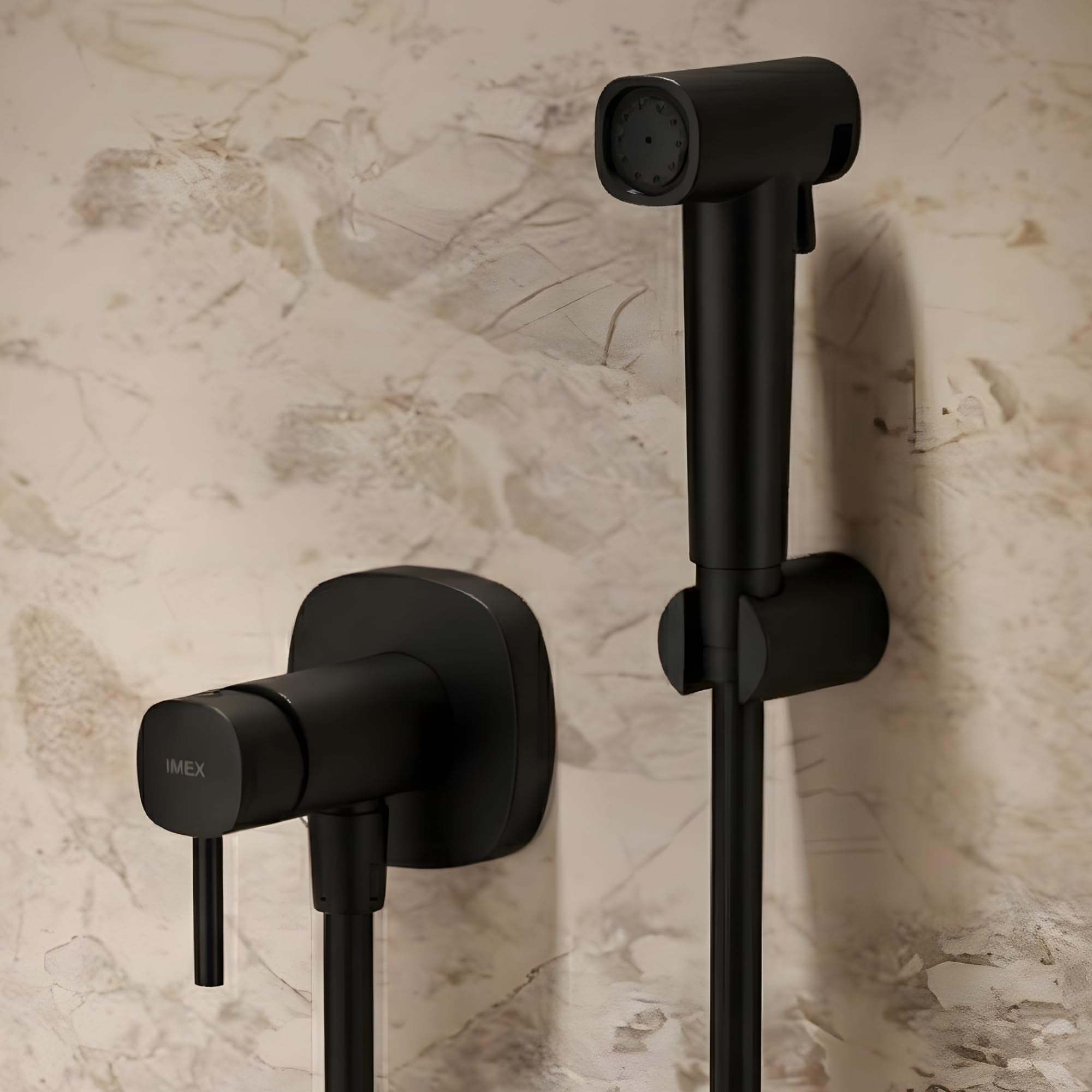 IMEX - Ducha Bidet Agua Fría y Caliente Color Negro Mate | Grifo Bidet Empotrado para WC | Ducha Higiénica Monomando para Inodoro | Grifería Sustituto de Bidé | Serie Toscana
