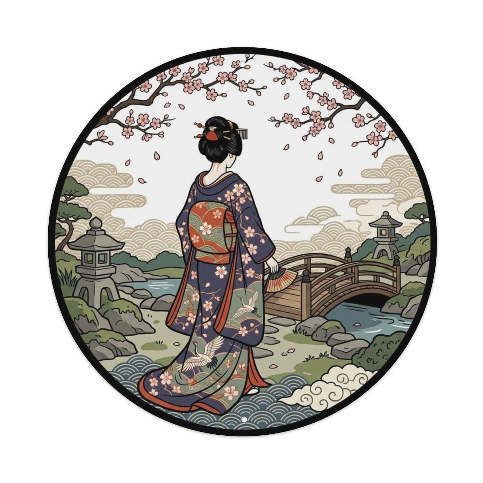 Japanese Geisha Back View Standing Elegant Pose Metal Tin Sign