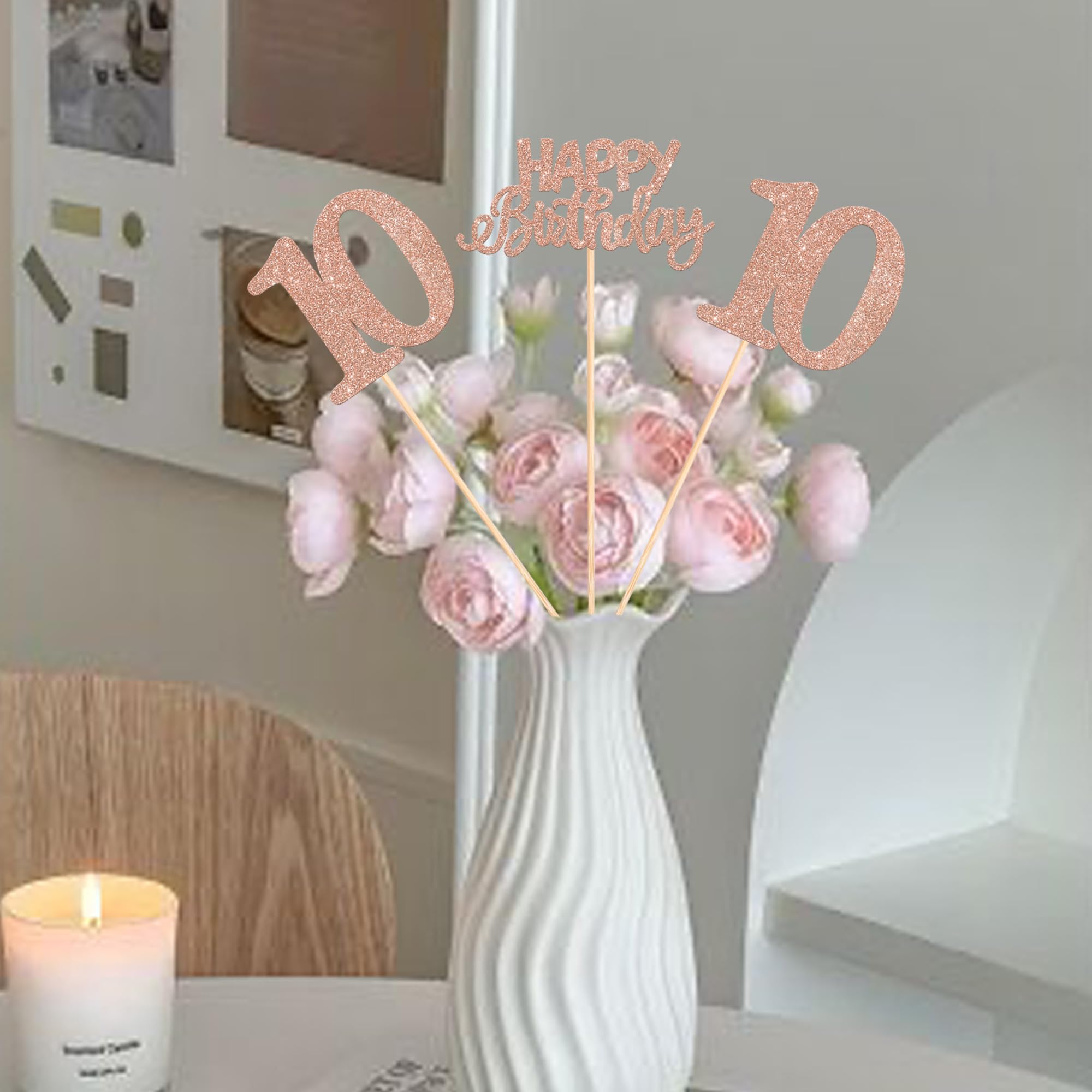SYKYCTCY 12 Pack Cheers to 10 Centerpiece Sticks Assembled Glitter Number 10 Ten Table Flower Centerpiece Sticks for Cheers to 10 Years Old 10th Theme Party Supplies - Image 3