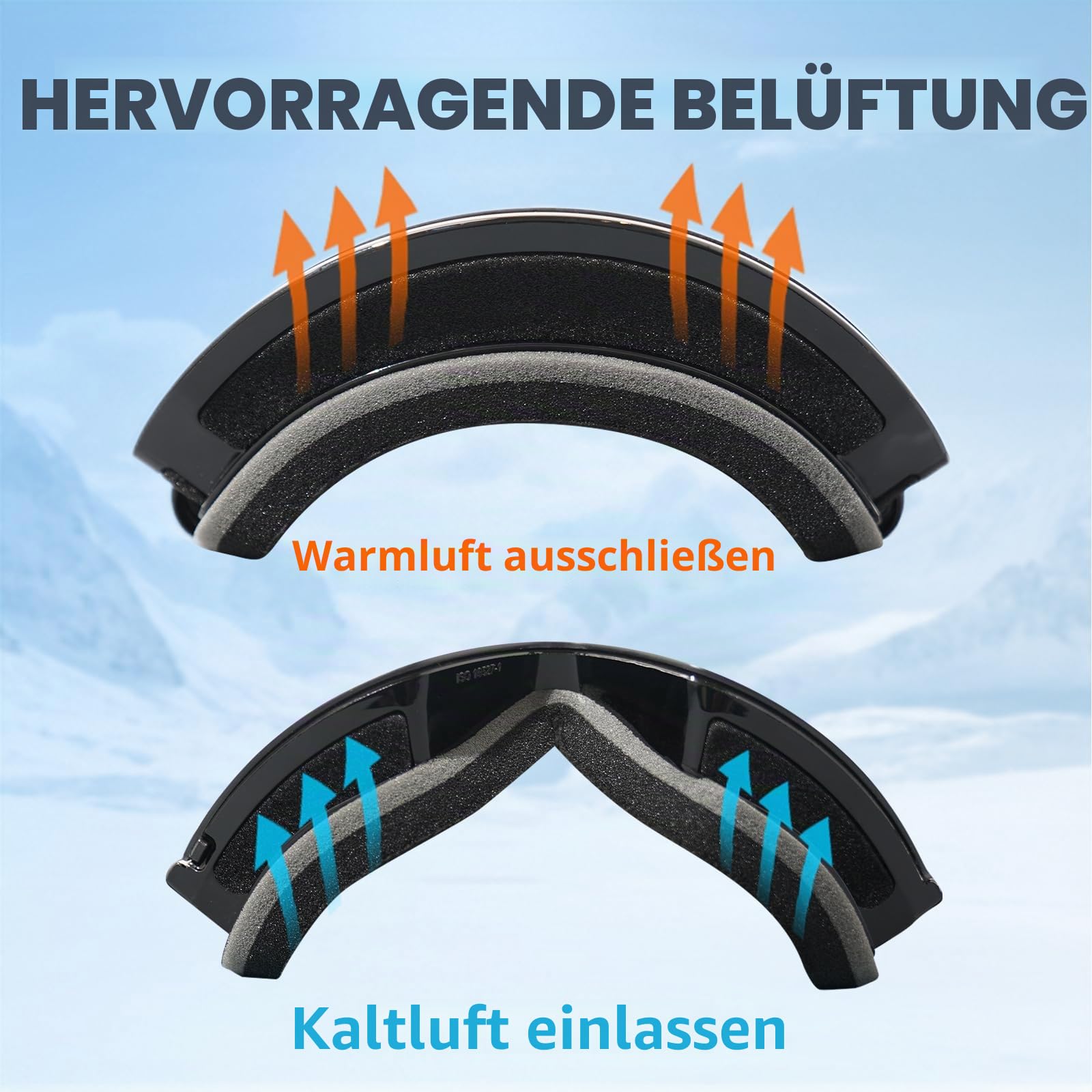 Skibrille für Erwachsene Herren Damen,YH227 Snowboardbrille für Brillenträger, Anti Fog OTG UV-Schutz Anti-Rutsch-Kopfband Vollständiges REVO-Design