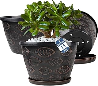 Nooulap 3 Pack Flower Pots Outdoor 11 Inch Plant Pots Indoor, Large-Plas...