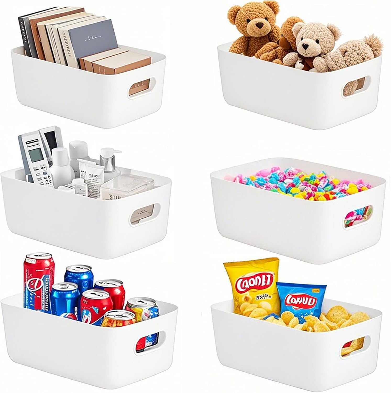 Storage Basket, 6 pcs Cupboard Organiser (20.5 x 15 x 7cm) Wardrobe Organiser Box, Cupboard Storage Boxes With Handles, Kitchen Storage & Organisation, For Pantry Organizers and Storage