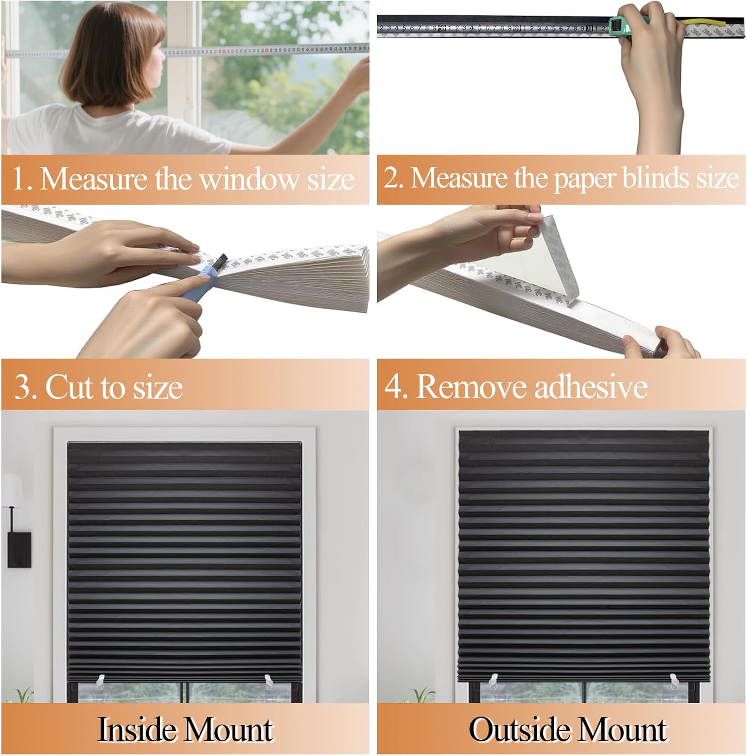 6-Pack Self Adhesive Paper Blinds White | 36"x72" Light Filtering Window Shades, Peel & Stick No Tools Installation - Ideal for Offices & Kitchens (White)