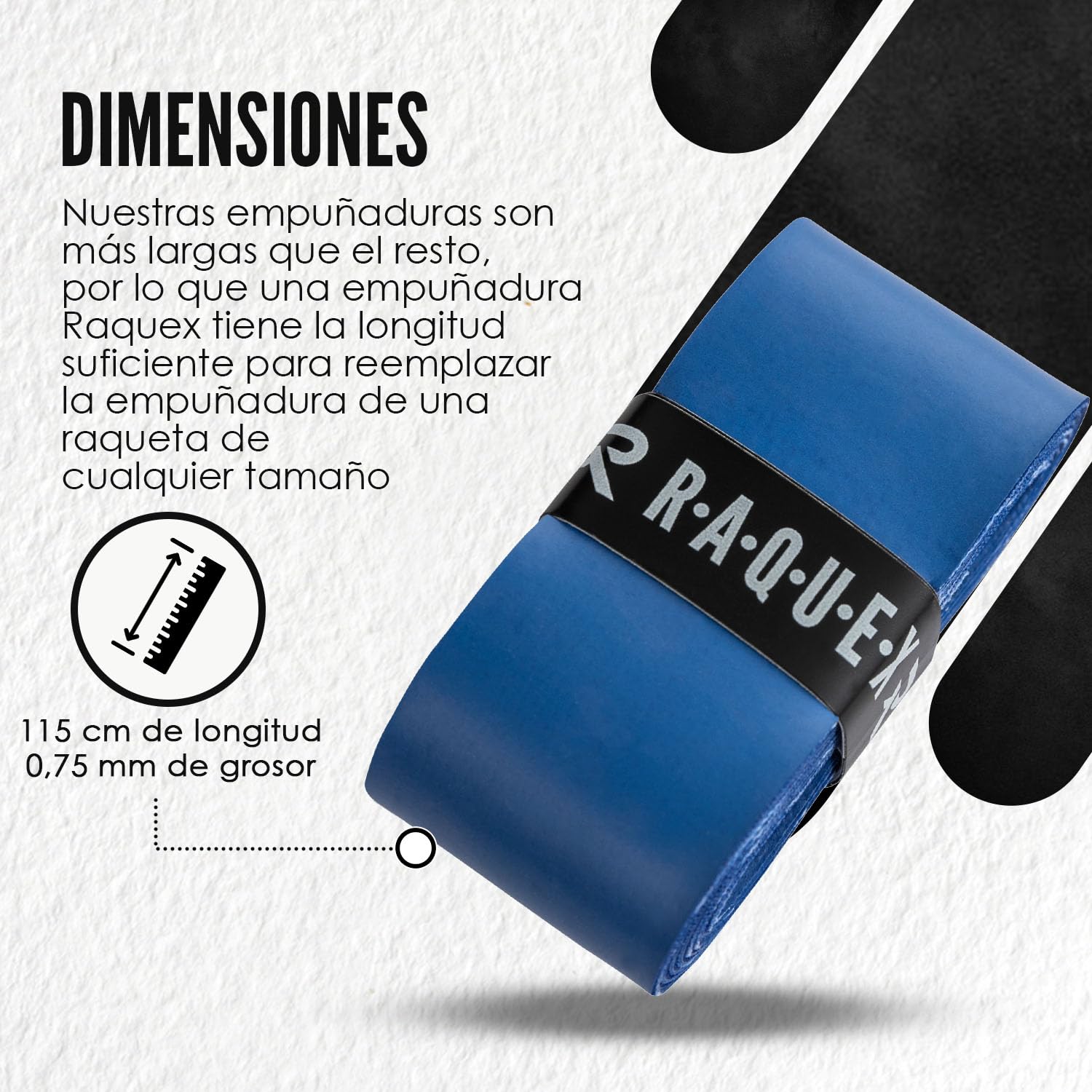 Raquex Paquete de 3 Cintas Endure, de 0,75 mm de Grosor, para empuñaduras de Raquetas, Antideslizantes, para Raquetas de Tenis, bádminton, Squash y pádel