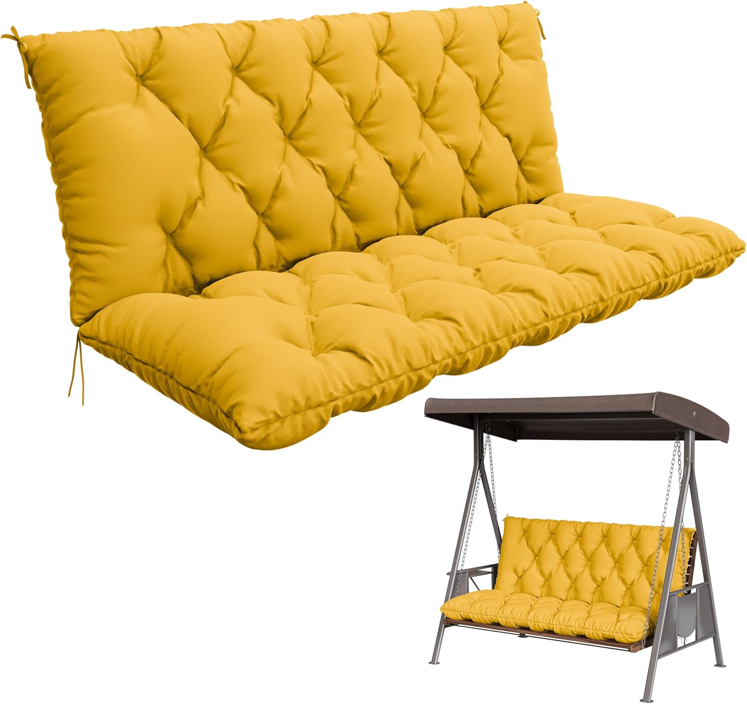 Porch Swing Cushion with Backrest,Waterproof Bench Cushion for Outdoor Furniture,2-3 Seater Replacement Thickened 5 in swing cushion,with Ties,Patio,Outdoor,Backyard and Garden (Yellow,60x40 in) 60''×40''×5'' Yellow