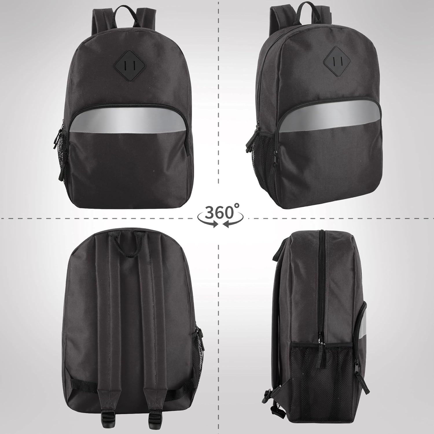 Trail maker 17" Backpack – Reflective School Backpack with Padded Straps, Water Bottle Pockets for Kids & Adults, School Travel Camp (Black)