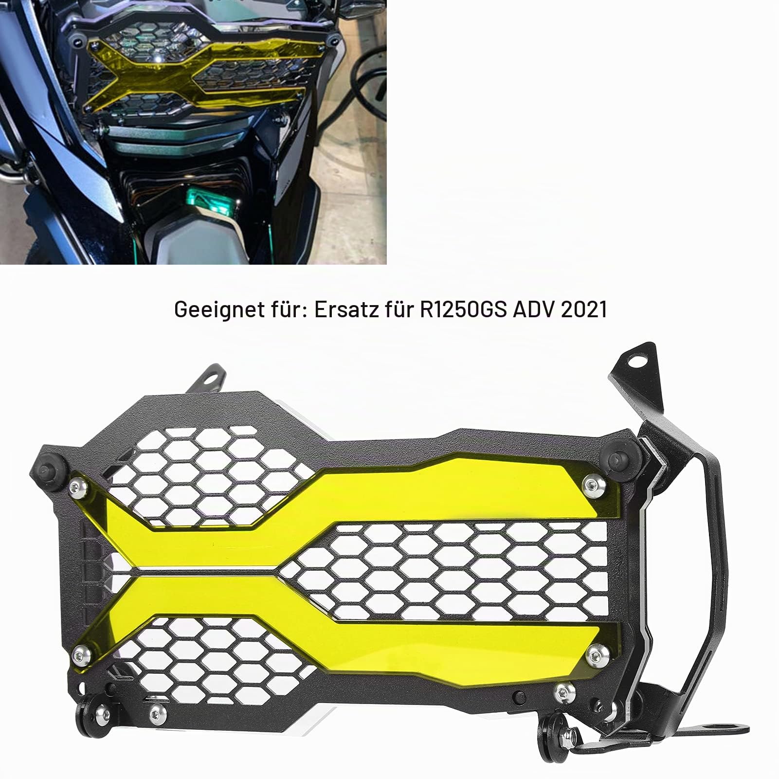 cersalt Frontlichtschutz, einfaches Design Scheinwerfergitterschutz Ersatz für R1250GS ADV 2021 für Motorrad(Gelb)