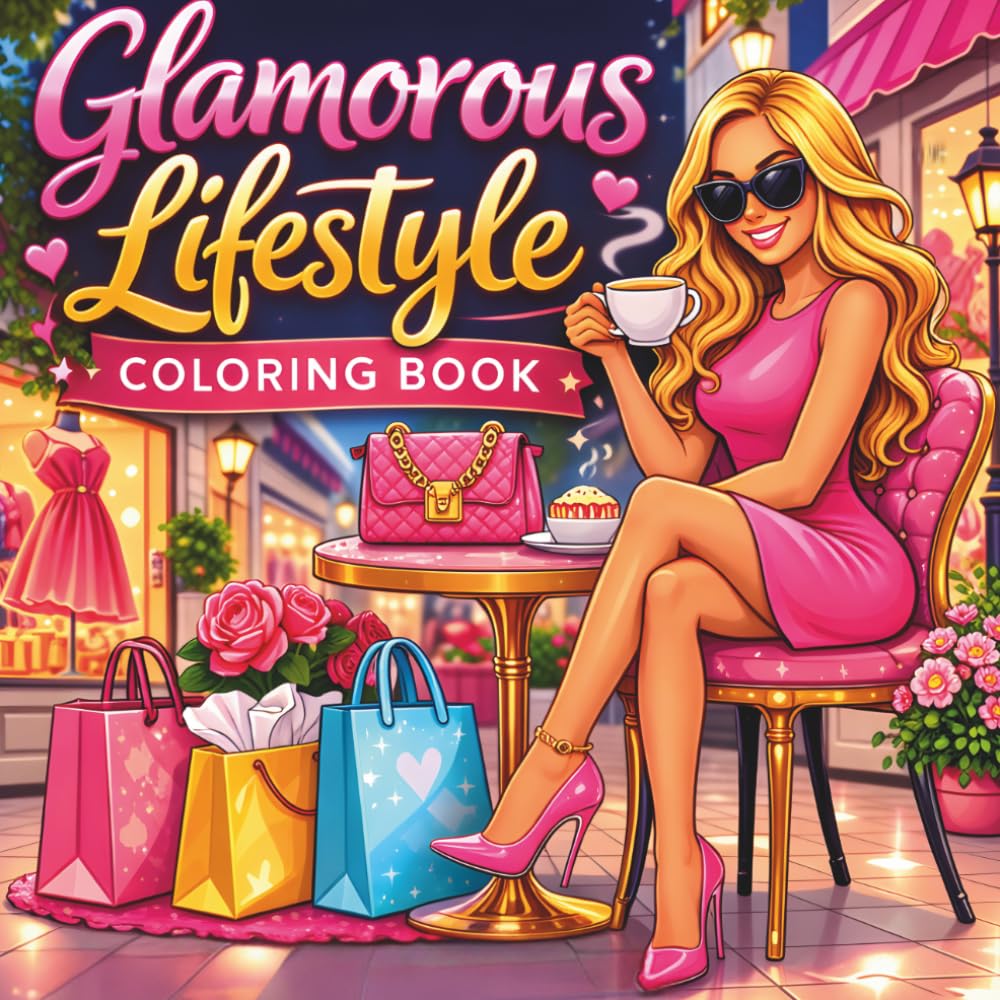 Glamorous Lifestyle Coloring Book: 40 Stylish Luxury Scenes of Fashion, Shopping, Cafés, and Elegant Living for Relaxation and Creativity